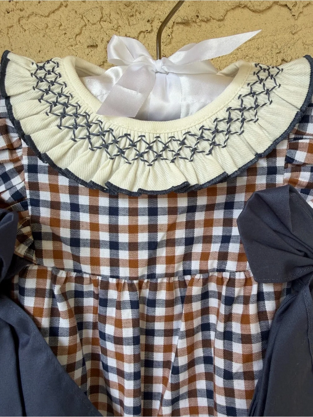 NWT Edgehill Collection Baby Girls Side-Tie Long Sleeve Plaid Romper 6M